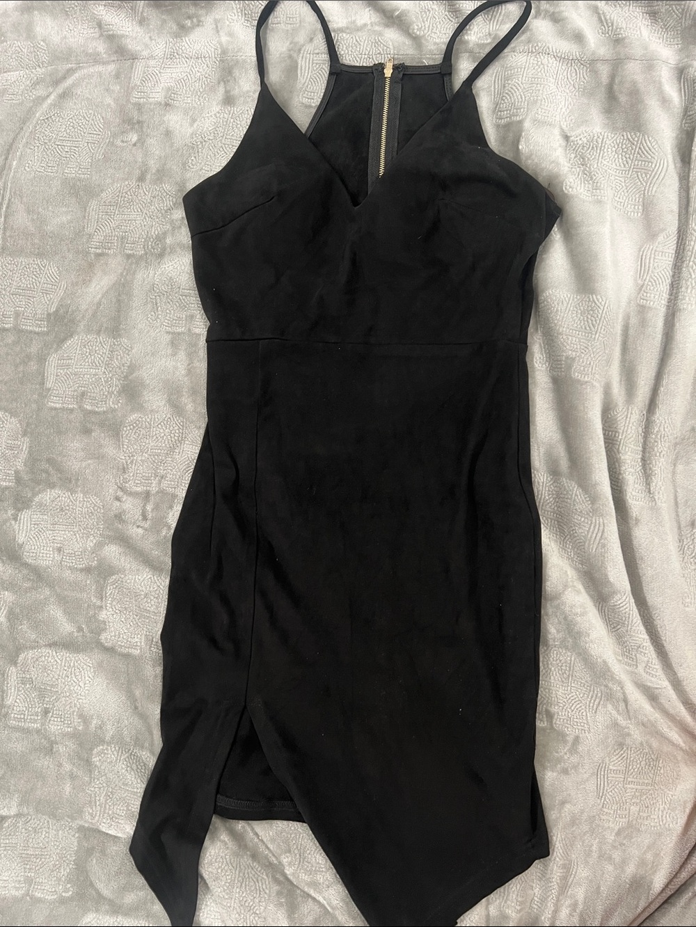 Trac Black Asymmetrical-Hem Spaghetti-Strap Mini Dress